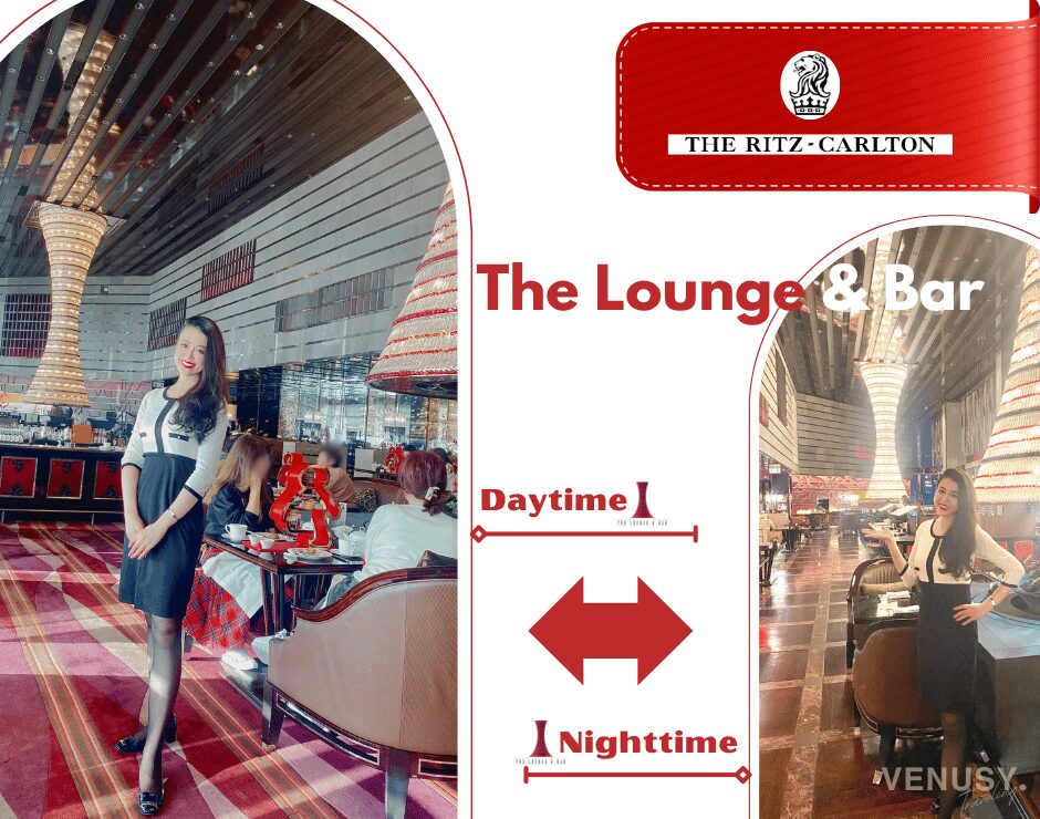 リッツカールトン香港クリスマスアフタヌーンティーのThe Lounge & Bar昼夜の比較写真