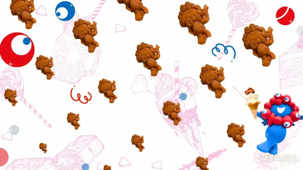 万博ミャクミャク焼きソフトクリームのまとめ用画像。ミャクミャク焼きが均等に並べられた画像。