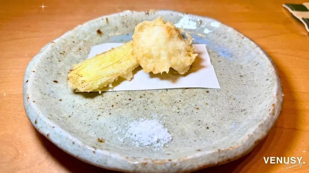 富山おすすめランチ四季料理 悠の鱧とヤングコーンの天ぷら